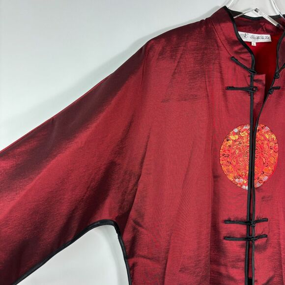 Asian red satin jacket L mandarin collar luxury boho light weight blazer style - Picture 5 of 14